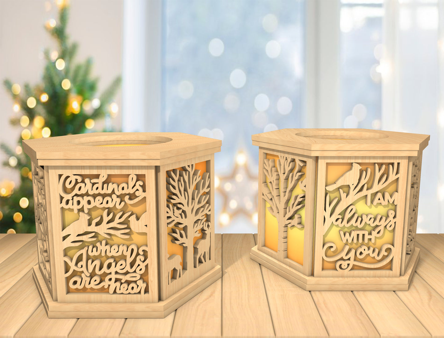 Cardinal Lantern SVG Wooden LED Candle Holder Laser Cut File for Glowforge and xTool