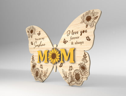 Mom Butterfly Sunflower Sign SVG Mother's Day for LightBurn