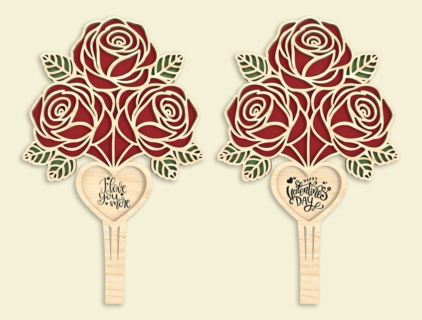 Rose Bouquet Pick Laser Cut File Bundle | Valentine Floral Decor | Wooden Rose Topper | Glowforge, xTool, LightBurn, etc.