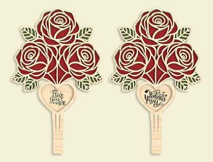 Rose Bouquet Pick Laser Cut File Bundle | Valentine Floral Decor | Wooden Rose Topper | Glowforge, xTool, LightBurn, etc.