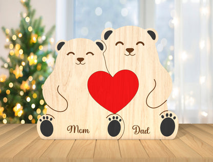 Sitting Bear Family Puzzle Sign SVG for Glowforge and LightBurn