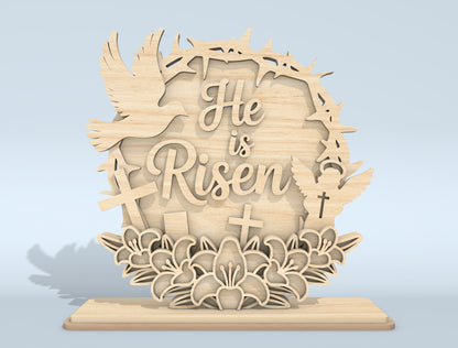He Is Risen Easter Tabletop Decor Bundle | Religious Cross & Tomb Laser Cut File | Digital Download | Ready to Cut for Glowforge, xTool, LightBurn, etc.