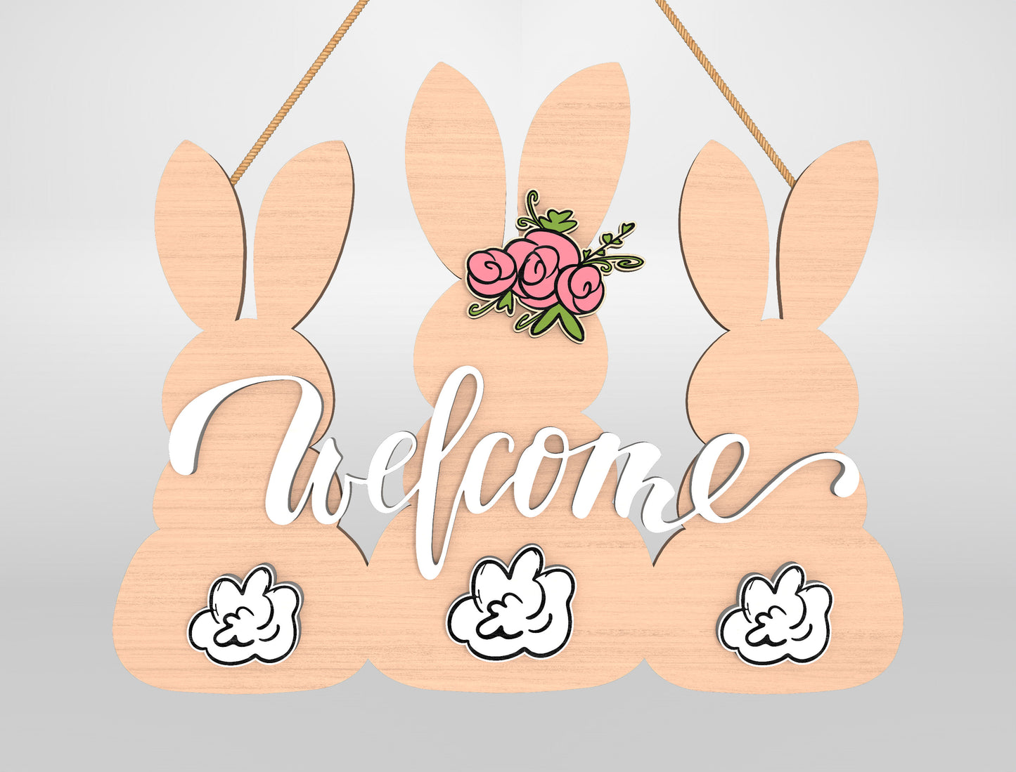 Easter Bunny Silhouette Welcome Sign SVG Bundle Door Hanger for LightBurn