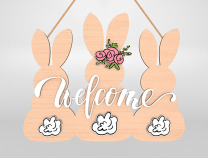 Easter Bunny Silhouette Welcome Sign SVG Bundle Door Hanger for LightBurn