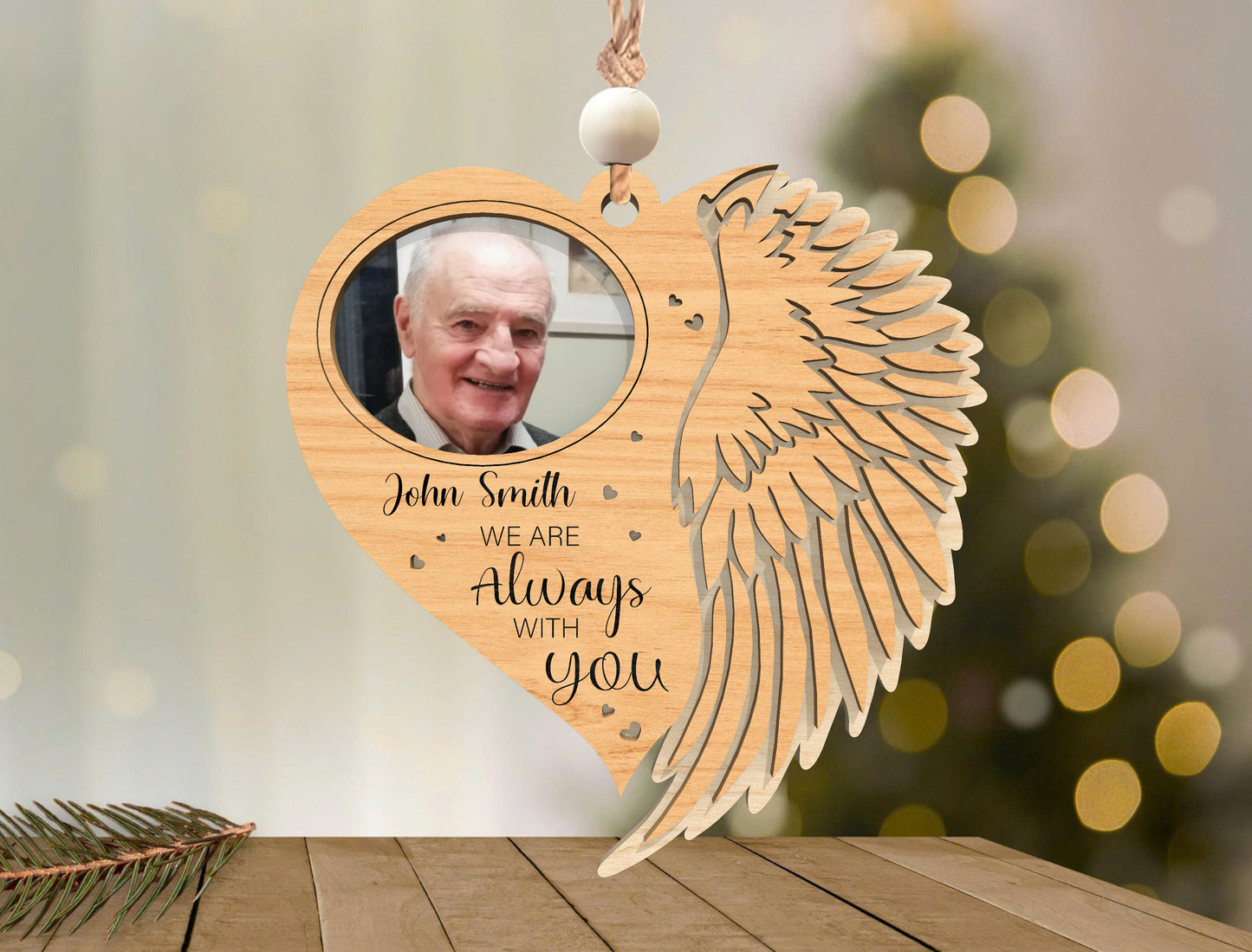Heart Angel Wing Photo Memorial Ornament SVG for Glowforge