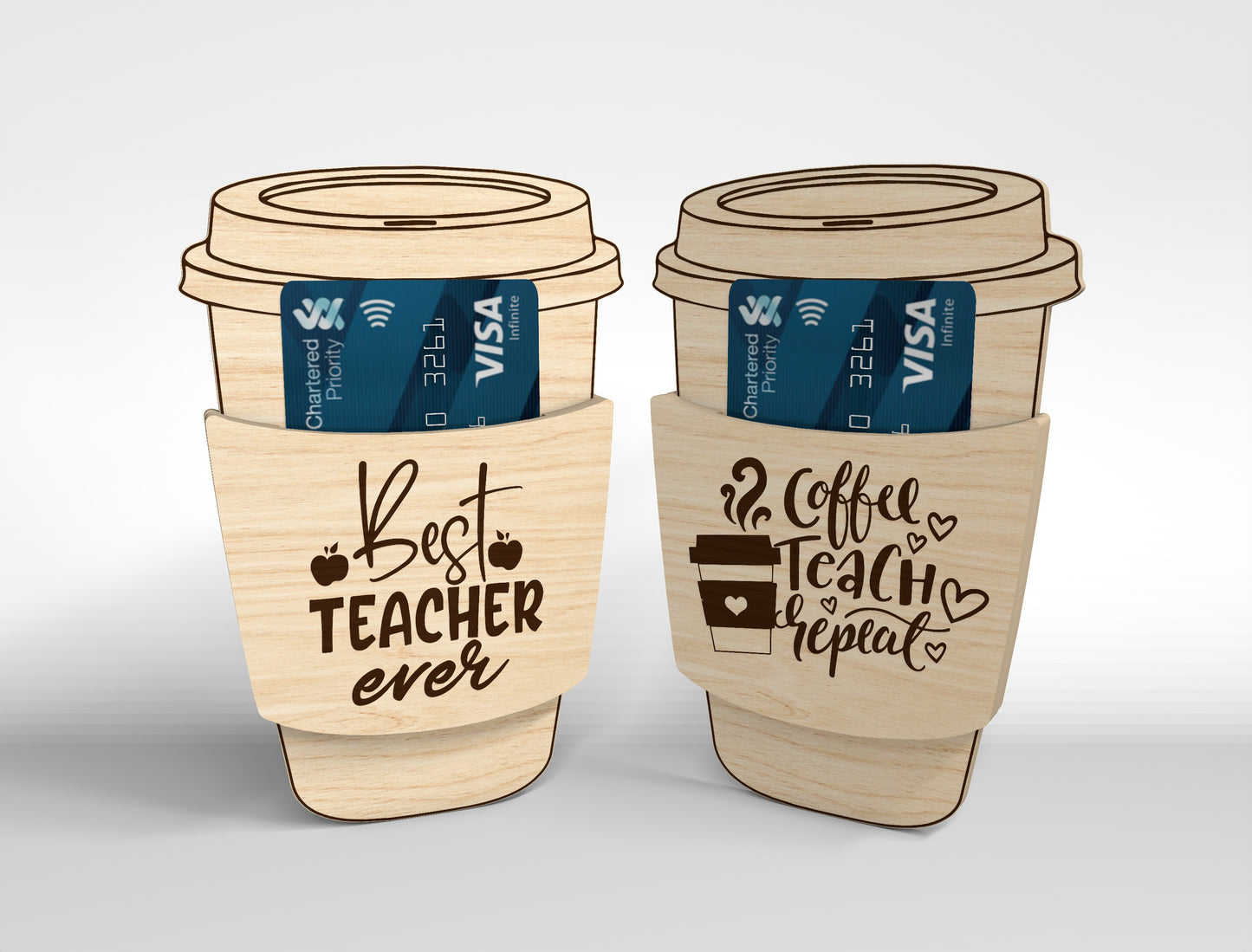 Teacher Coffee Cup Gift Card Holder SVG Bundle for Glowforge and xTool