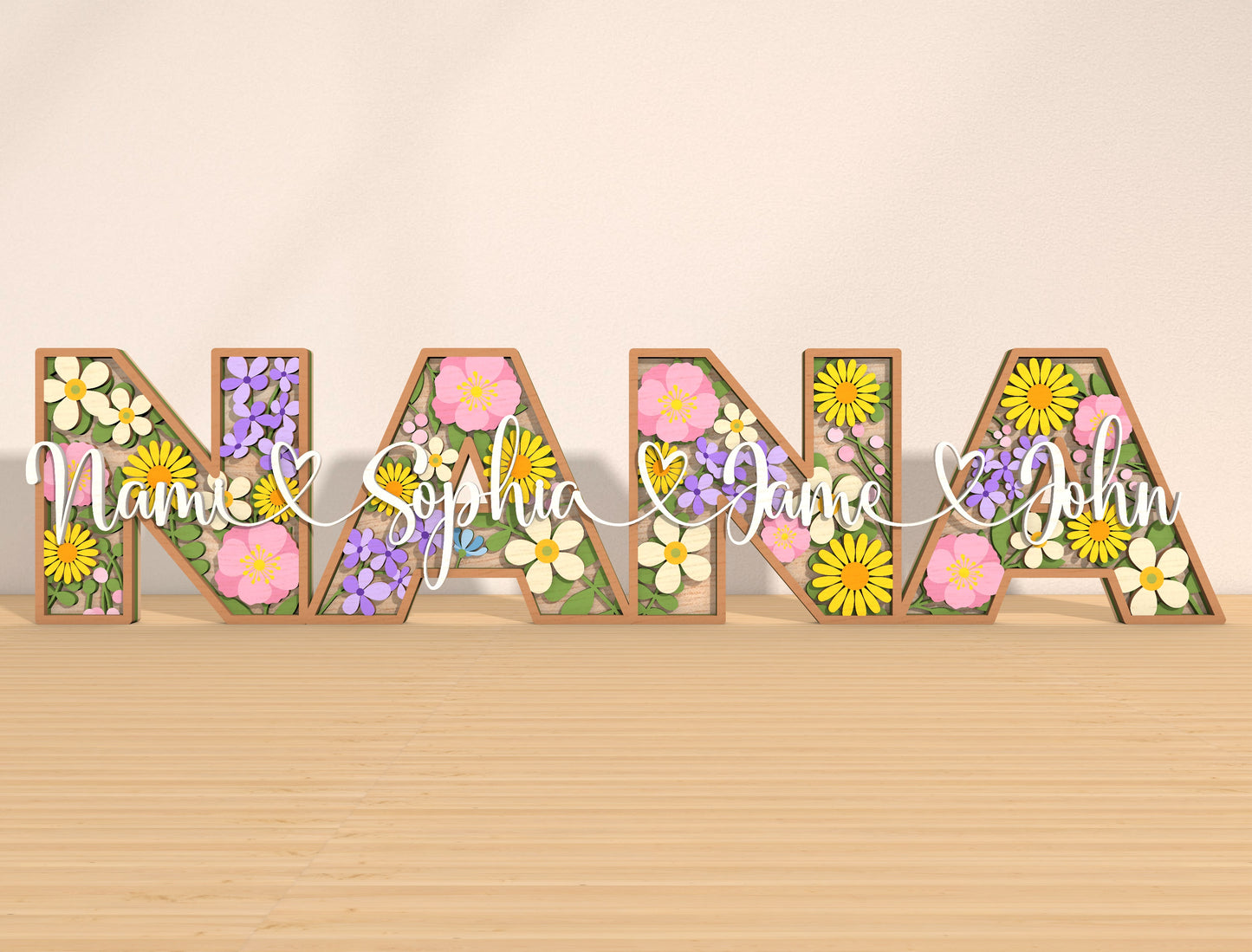 Personalized MOM Floral Name Laser Cut File | Custom Mother’s Day Decor | Layered Botanical Letters | Glowforge, xTool, LightBurn Compatible