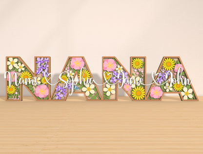 Personalized MOM Floral Name Laser Cut File | Custom Mother’s Day Decor | Layered Botanical Letters | Glowforge, xTool, LightBurn Compatible