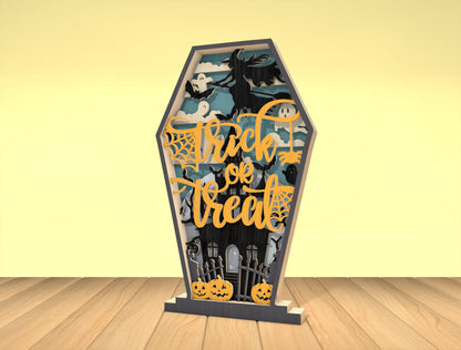 Trick or Treat Coffin Multilayer SVG Halloween Laser Cut File for LightBurn