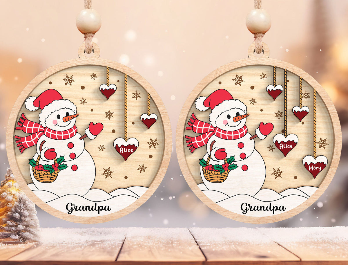 Grandpa's Heart Snowman Family Name Ornament SVG 3