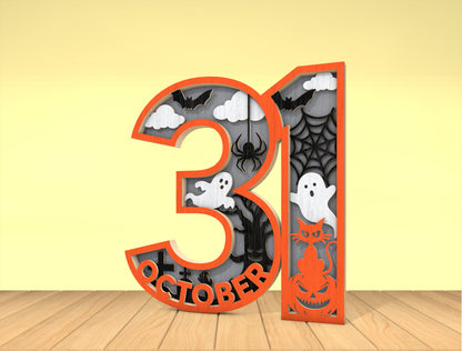 October 31 Halloween Multilayer SVG 10 Inch for LightBurn Glowforge xTool