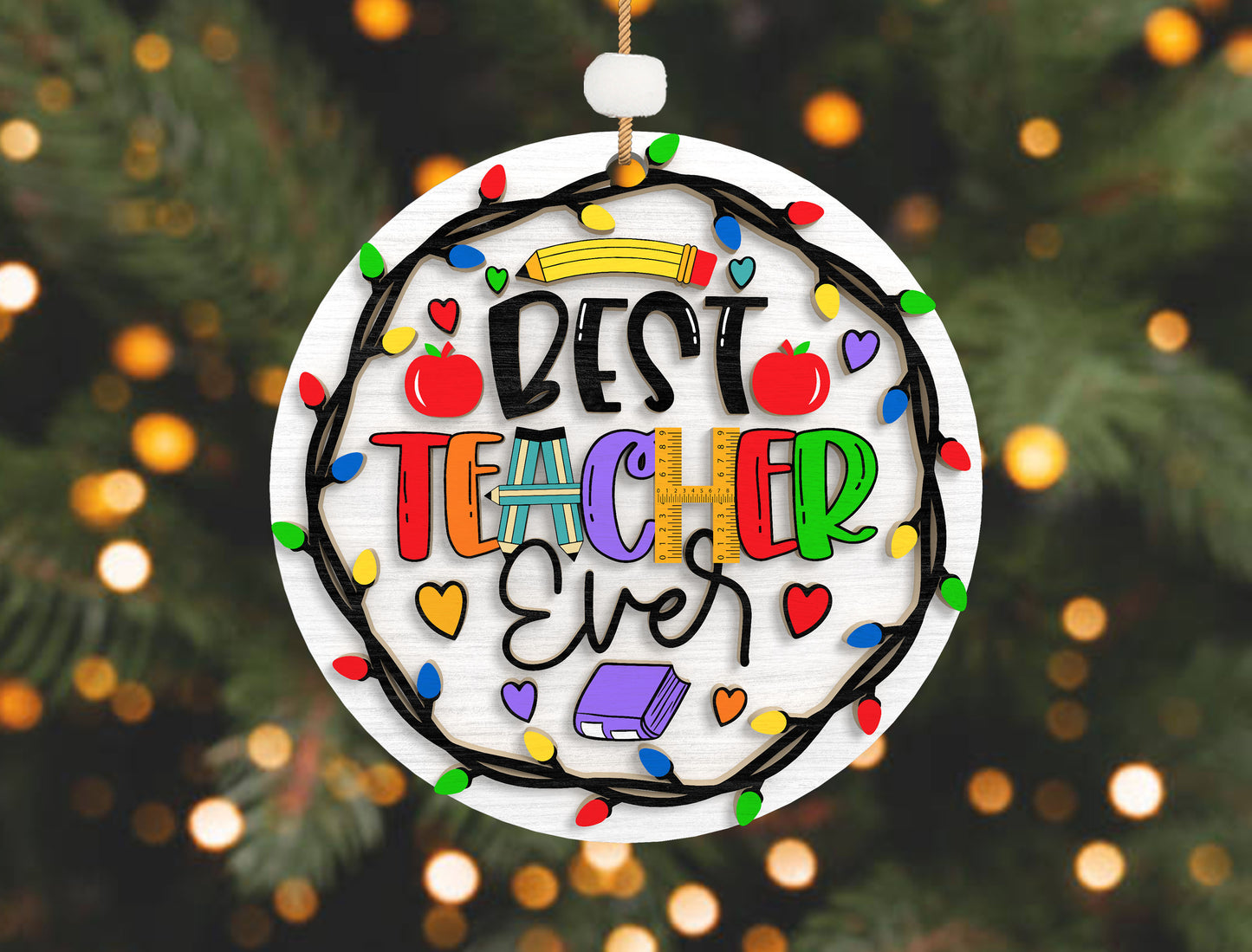 Personalized Teacher Christmas Ornament SVG Laser Cut File for Glowforge and LightBurn