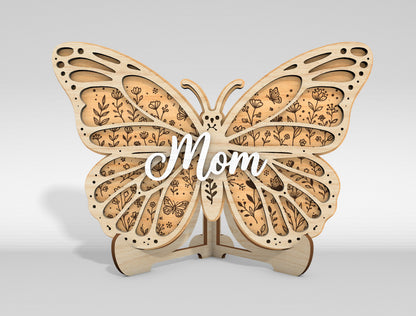 Mom Butterfly Tabletop Sign SVG Bundle Mother's Day Desk Decor Laser Cut File for Glowforge and xTool