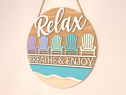 “Relax Breathe and Enjoy” Beach Door Sign SVG for Glowforge