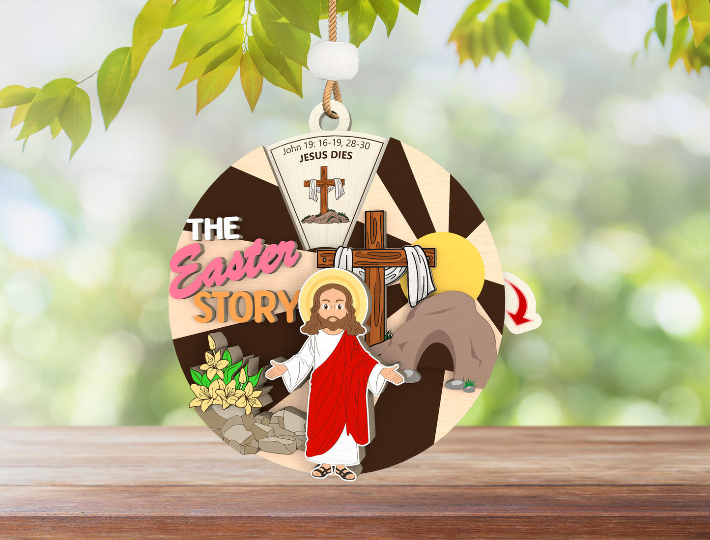 Easter Story Wheel Ornament SVG Rotating Wooden Easter for LightBurn and xTool