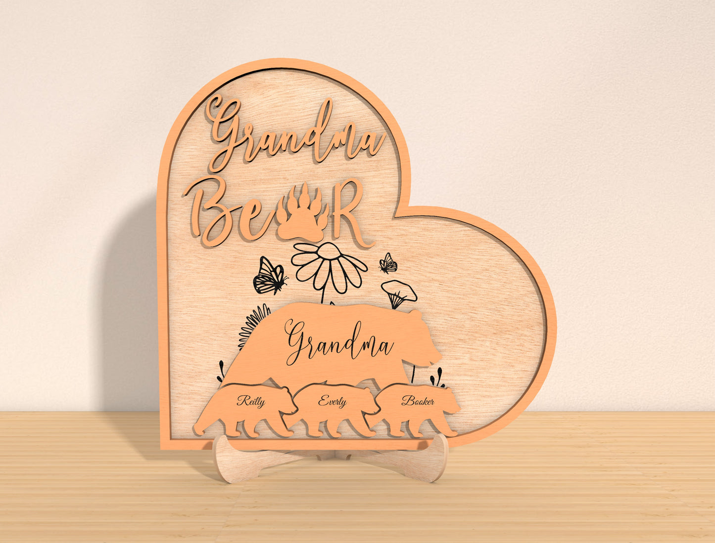 Mom Bear Family Laser Cut File | Personalized Mother’s Day Decor | Bear Cub Name Sign | Glowforge, xTool, LightBurn, etc..