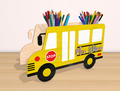 School Bus Pen Holder SVG Bundle Laser Cut File for Glowforge and xTool