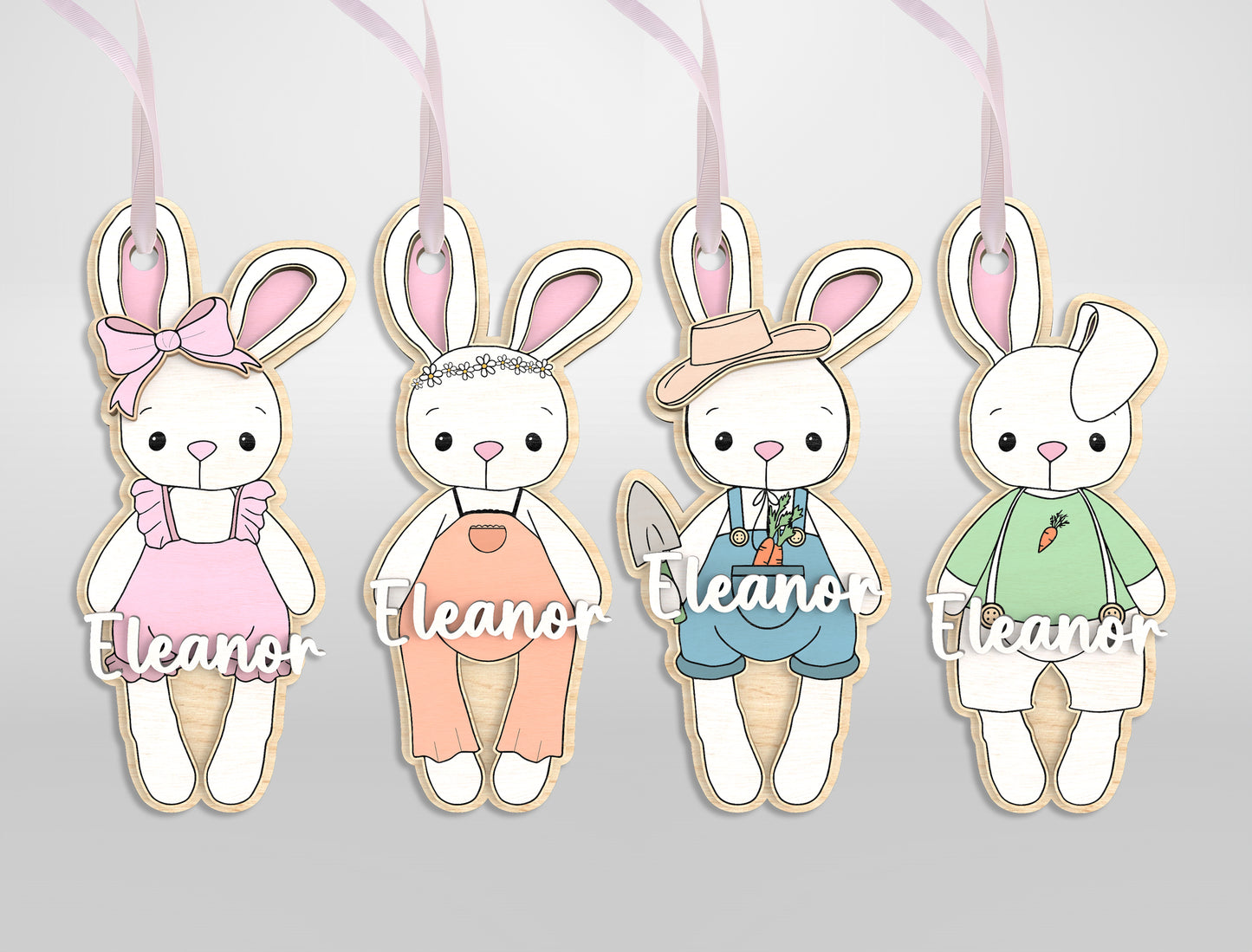 Personalized Easter Basket Tags SVG Bunny Carrot Name 9 Designs for Glowforge