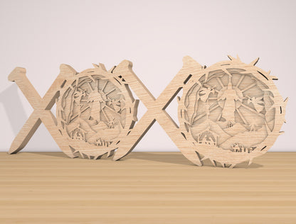 XOXO Nativity Scene Laser Cut File | Christmas Faith Decor | Layered Wooden Art | Glowforge, xTool, LightBurn, etc.