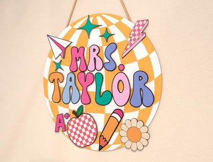Personalized Retro Bubble Classroom Sign SVG Laser Cut File for Glowforge and xTool