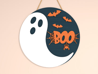 Spooky Ghost Halloween Door Hanger SVG Bundle for Glowforge xTool LightBurn