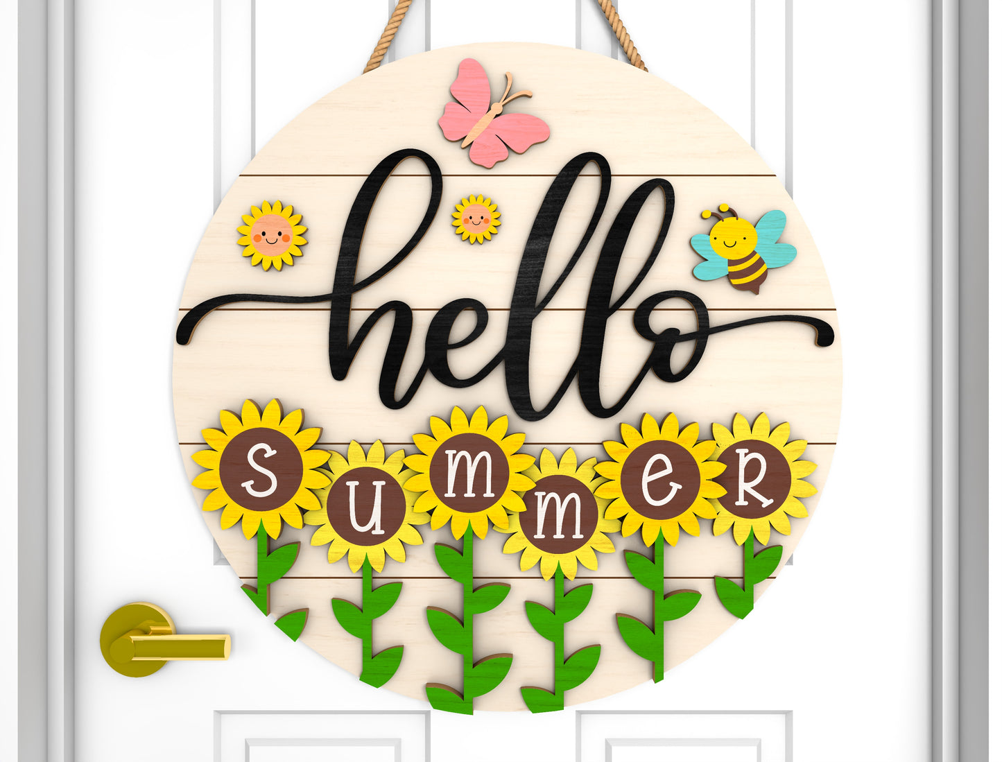 Hello Summer Bee Door Hanger SVG Laser Cut File for Glowforge and xTool
