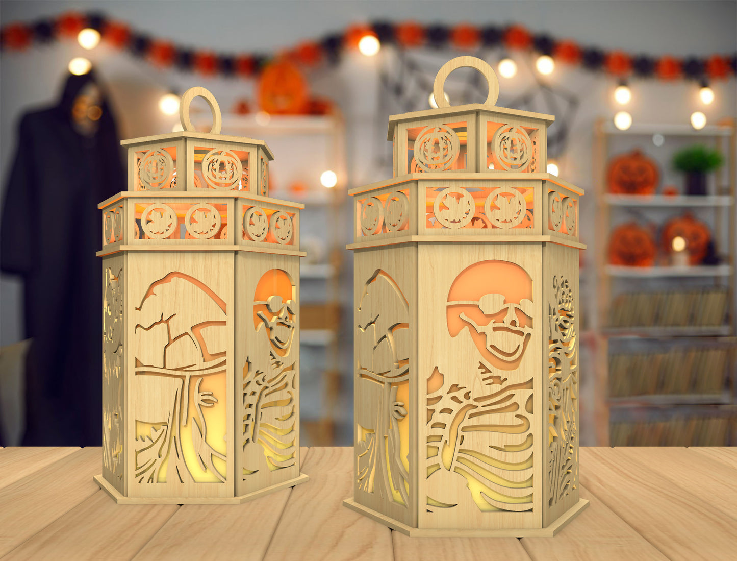Halloween Skeleton Lantern SVG for Glowforge xTool LightBurn