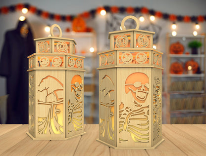 Halloween Skeleton Lantern SVG for Glowforge xTool LightBurn