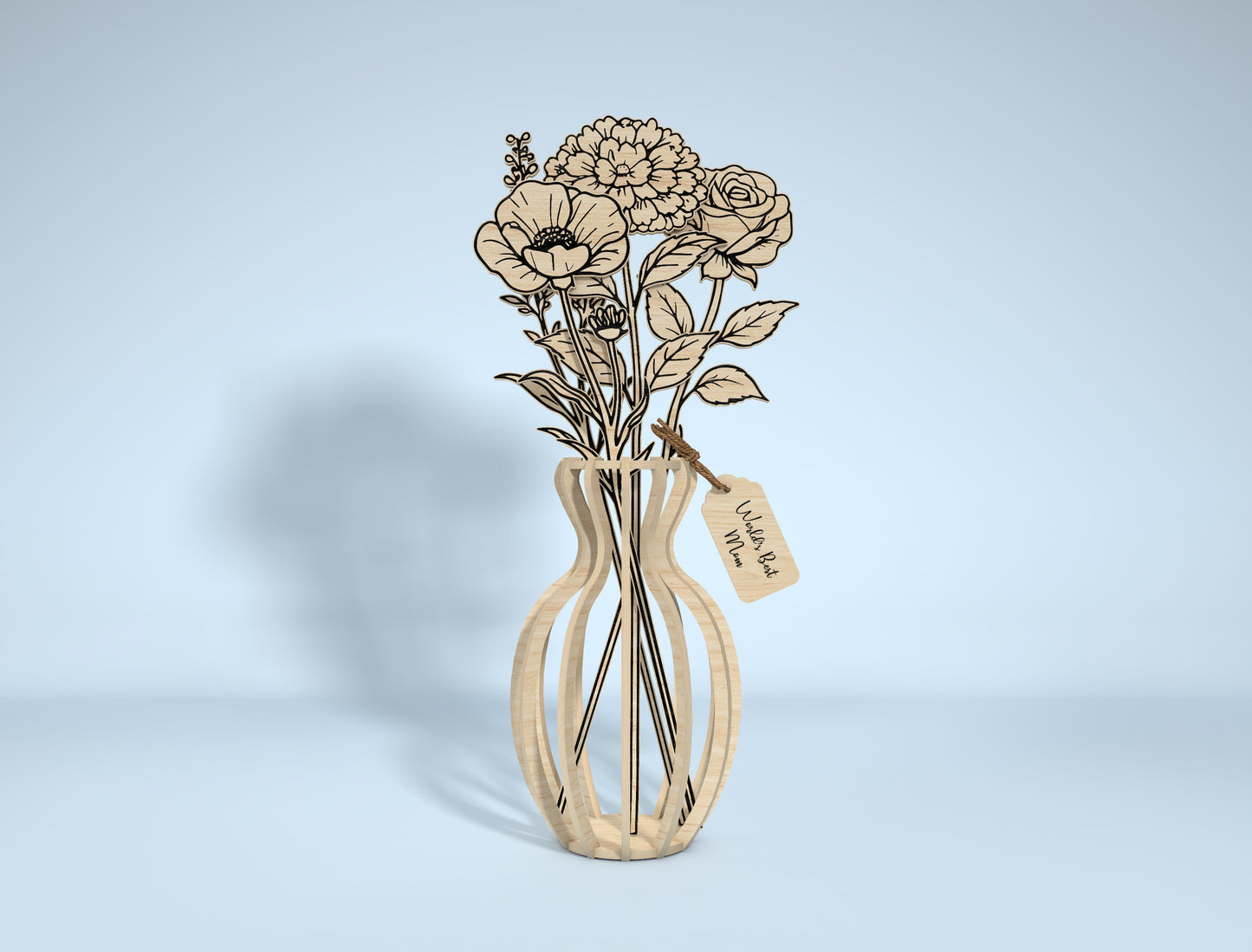 Wooden Flower Vase SVG Bundle 5 Vases 22 Flowers for Glowforge and xTool