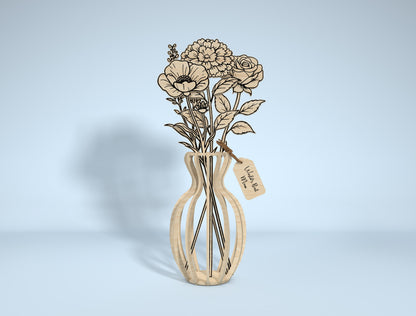 Wooden Flower Vase SVG Bundle 5 Vases 22 Flowers for Glowforge and xTool