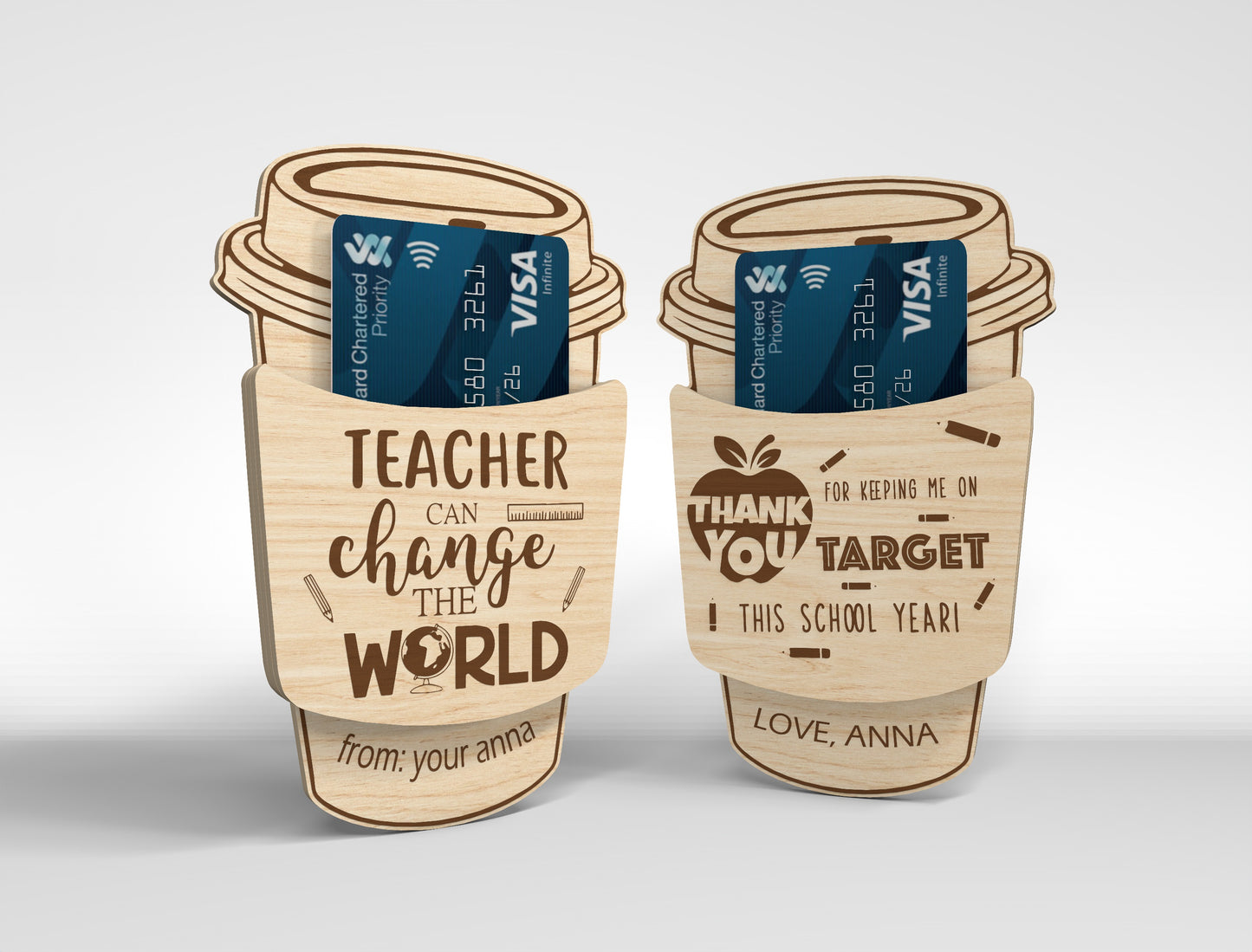 Teacher Coffee Gift Card Holder SVG Laser Cut File for xTool and Glowforge