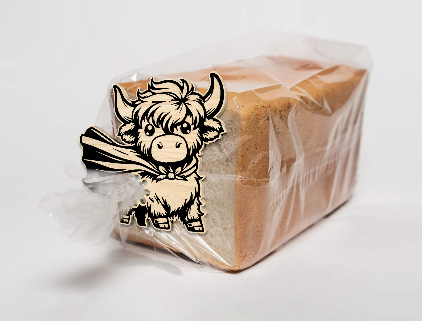 Highland Cow Bread Bag Clip Holders SVG Bundle Laser Cut File