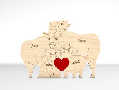 Personalized Family Highland Cow Puzzle SVG for LightBurn