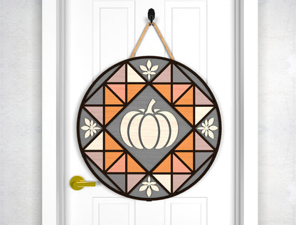 Hello Fall Sunflower and Pumpkin Quilt Door Hanger SVG Set for Glowforge xTool LightBurn 2 Designs