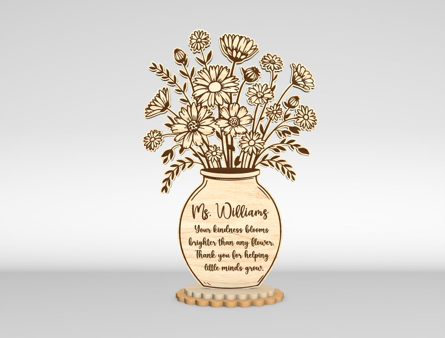 Teacher Flower Vase SVG Laser Cut File for Glowforge and LightBurn