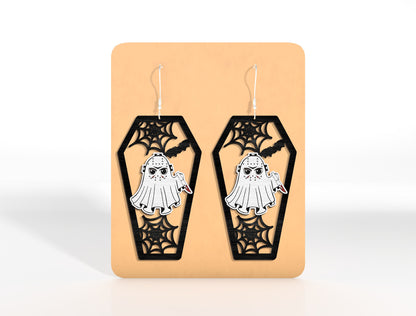 Halloween Coffin Skeleton Earrings SVG Bundle Laser Cut File | Pumpkin Skull Earrings | Spooky Gothic Style | Glowforge, xTool, LightBurn, etc.