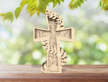 Layered Cross Christian Easter Sign SVG Bundle for LightBurn and Glowforge