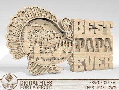 Best Papa Ever Turkey Layered Sign SVG Laser Cut File for Glowforge and xTool
