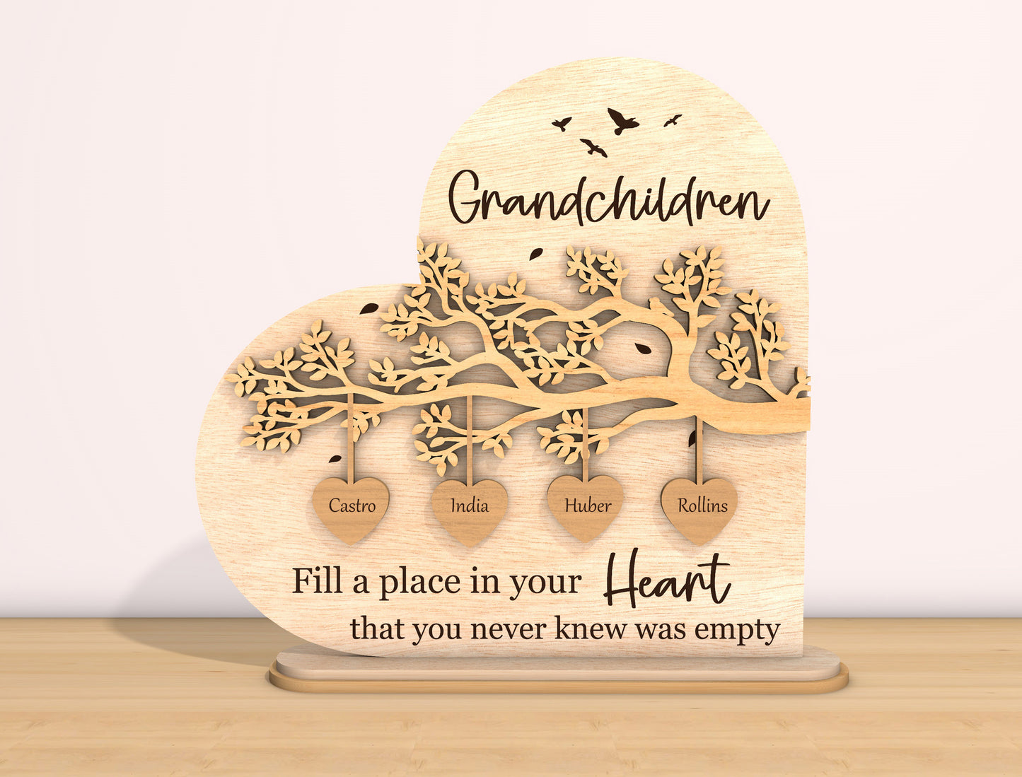 Grandchildren Heart Sign SVG Personalized Family Tree Laser Cut File for Glowforge and xTool
