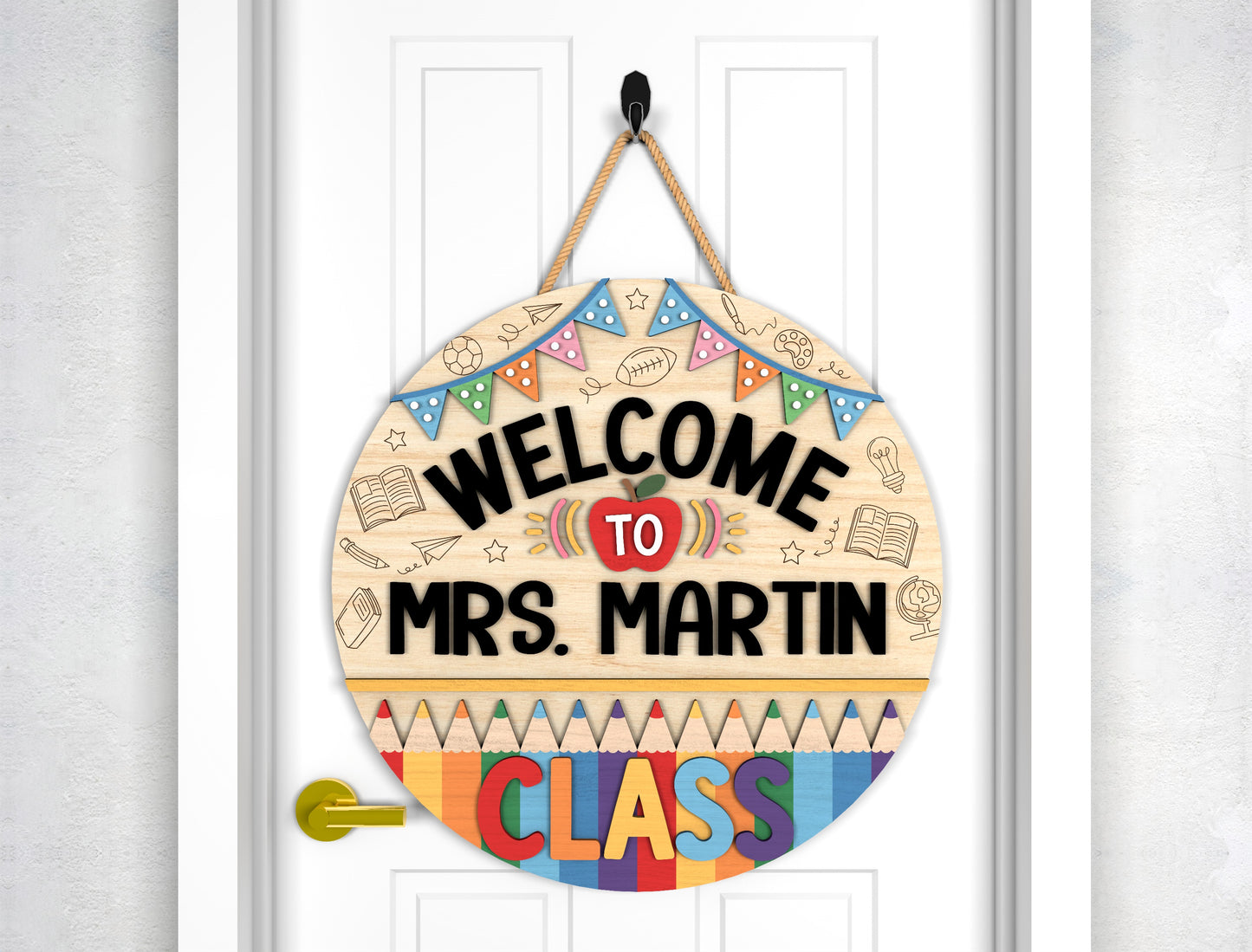 Personalized Boho Floral Teacher Door Sign SVG Laser Cut File for Glowforge and xTool