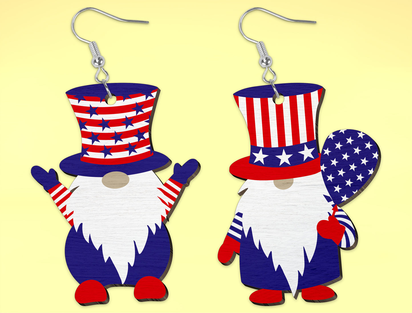4th of July Gnome Earrings SVG Laser Cut File for Glowforge
