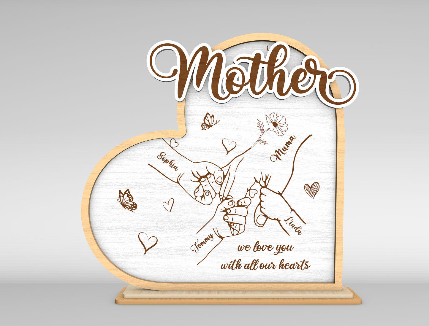 Mother's Day Personalized Family Hands Sign SVG for Glowforge
