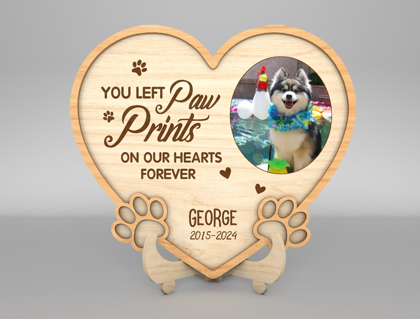 Heart Pet Memorial Tabletop Sign SVG Paw Photo Frame Laser Cut File for LightBurn
