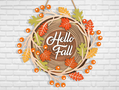 Hello Fall Wood Slice Door Hanger SVG Bundle for Glowforge xTool LightBurn 4 Designs