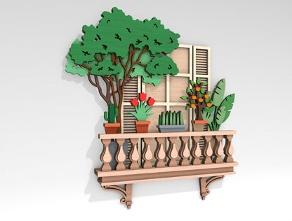 Balcony Garden SVG Multilayer Laser Cut File for Glowforge and LightBurn