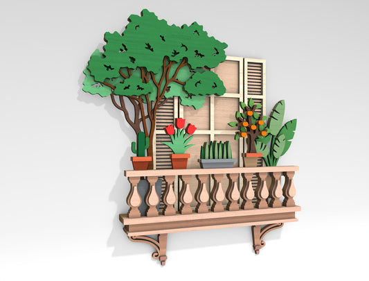 Balcony Garden SVG Multilayer Laser Cut File for Glowforge and LightBurn
