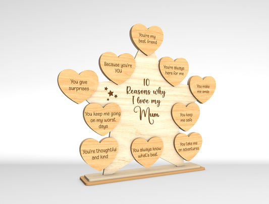 10 Reasons I Love My Mom Star Heart Sign SVG Laser Cut File for Glowforge and LightBurn