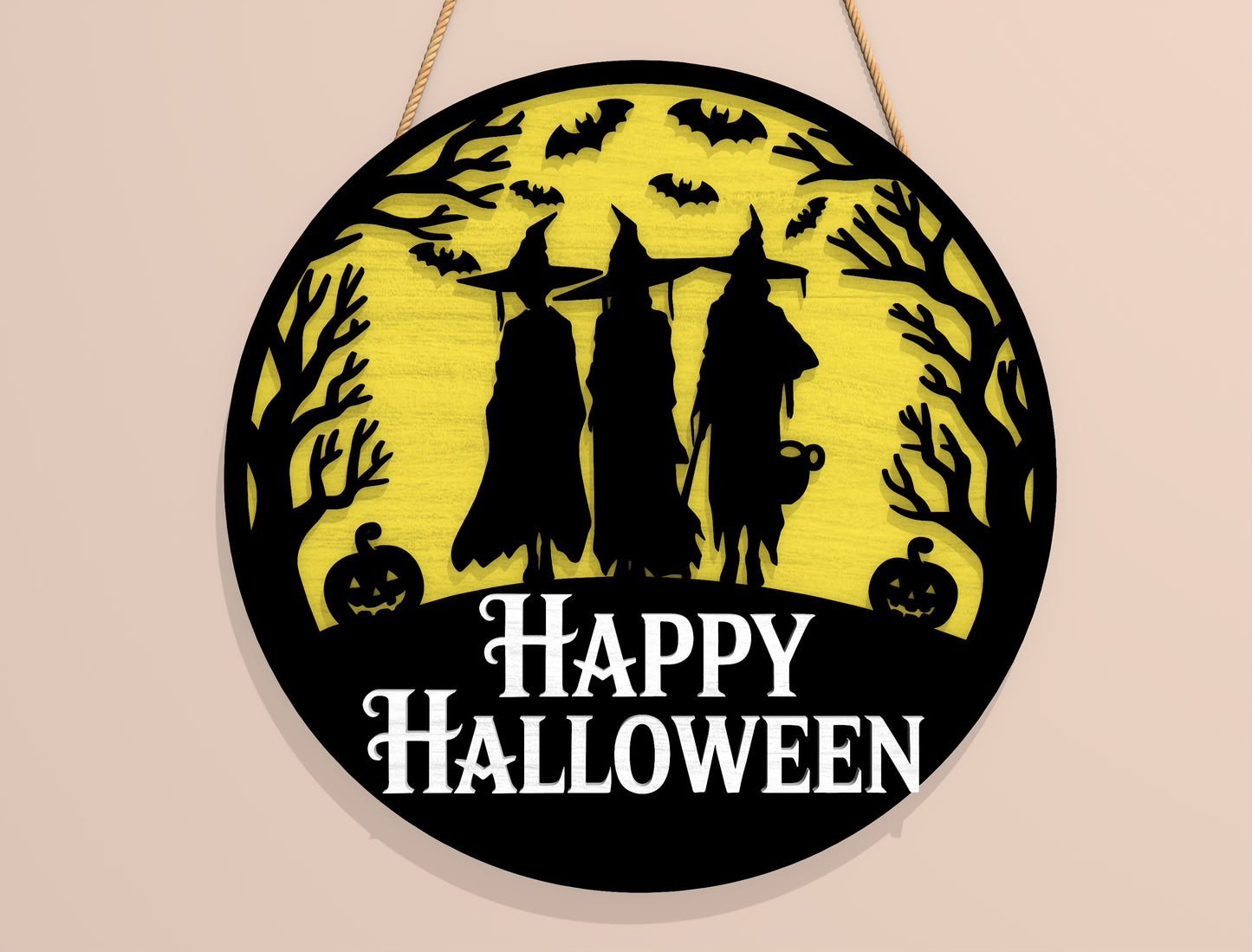 Happy Halloween Round Door Hanger SVG Set for Glowforge xTool LightBurn 2 Designs