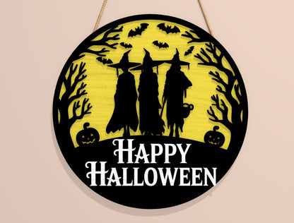 Happy Halloween Round Door Hanger SVG Set for Glowforge xTool LightBurn 2 Designs