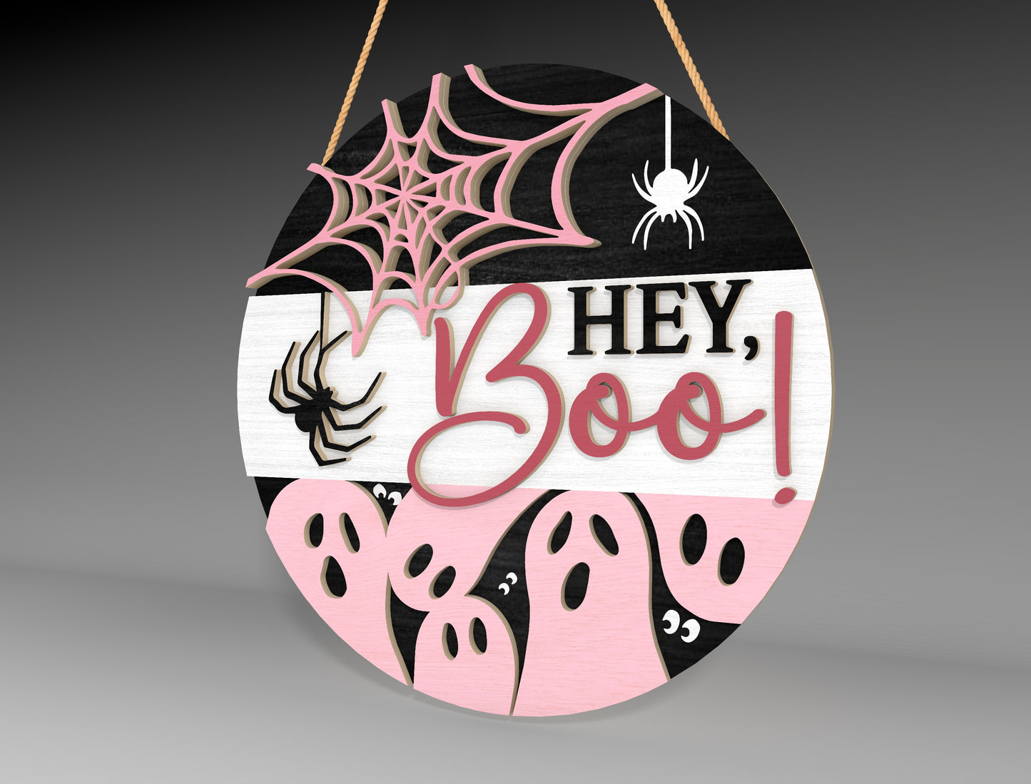 Halloween Ghost Spider Web Round Sign SVG for Glowforge LightBurn xTool